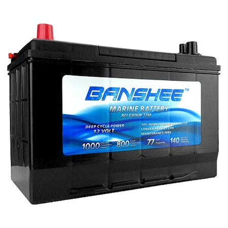 Banshee 27M-Banshee-01 12V 77Ah Deep Cycle Marine Battery For Replacement Optima D27M - Group Size 27